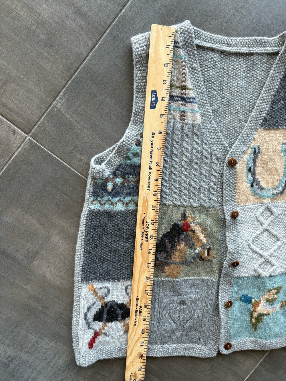 RARE Vintage Lauren Ralph Lauren Hand Knit Patchwork Equestrian Wool Vest - Picture 8 of 10